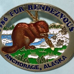 1986 Anchorage Alaska Fur Rondy Rendezvous Beaver logo Brooch or Collector pin